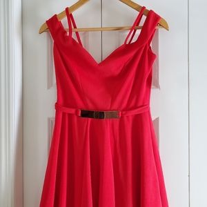 Red dress with gold buckle detail